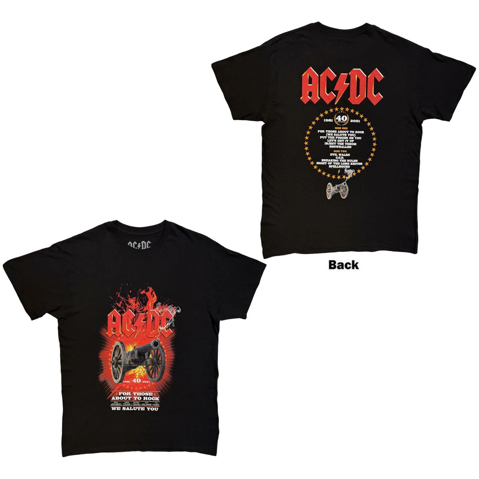 AC/DC - FTATR 40TH FLAMING - T-Shirt Black (Back Print)