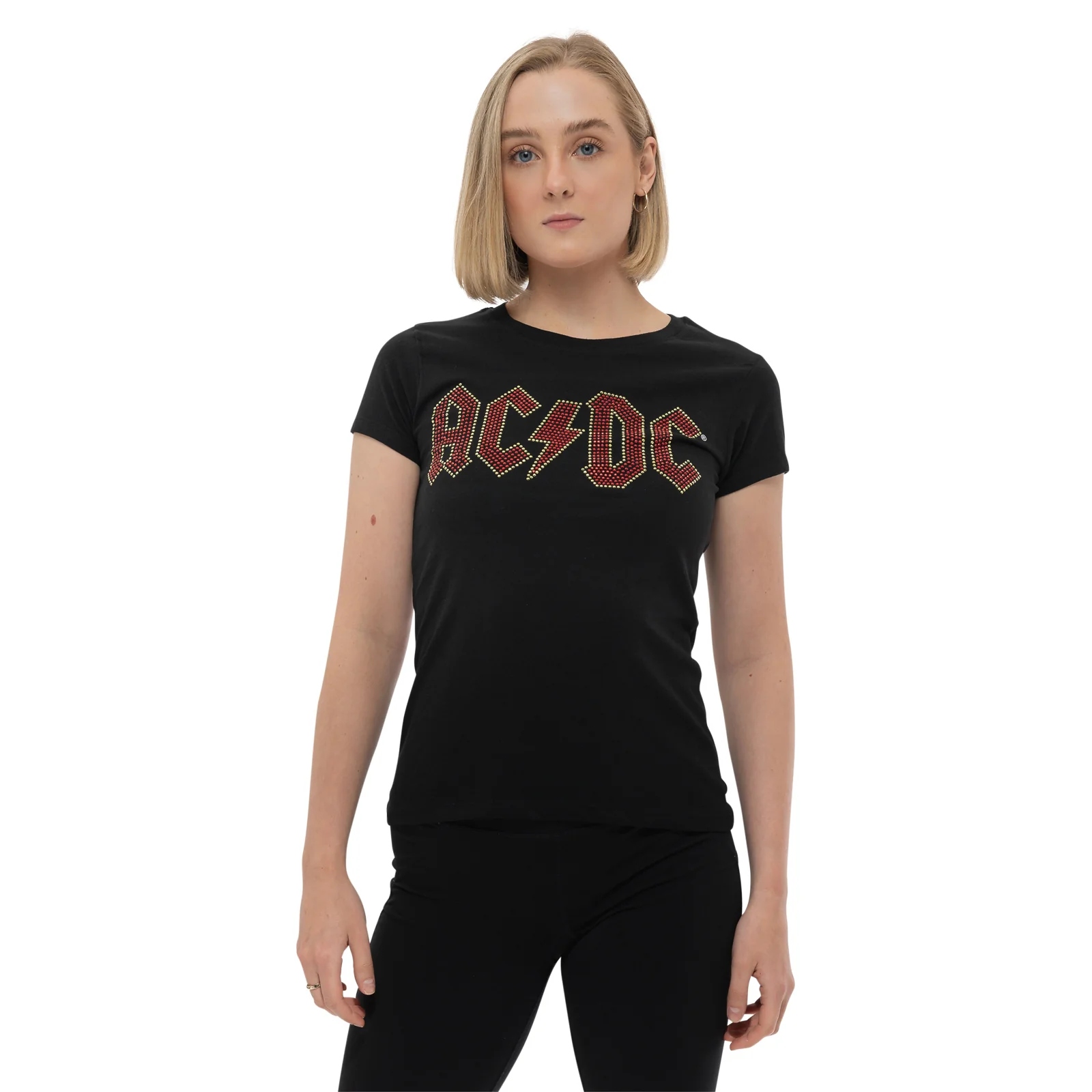 AC/DC - FULL COLOUR LOGO - Ladies T-Shirt Black (Embellished) - Image 3