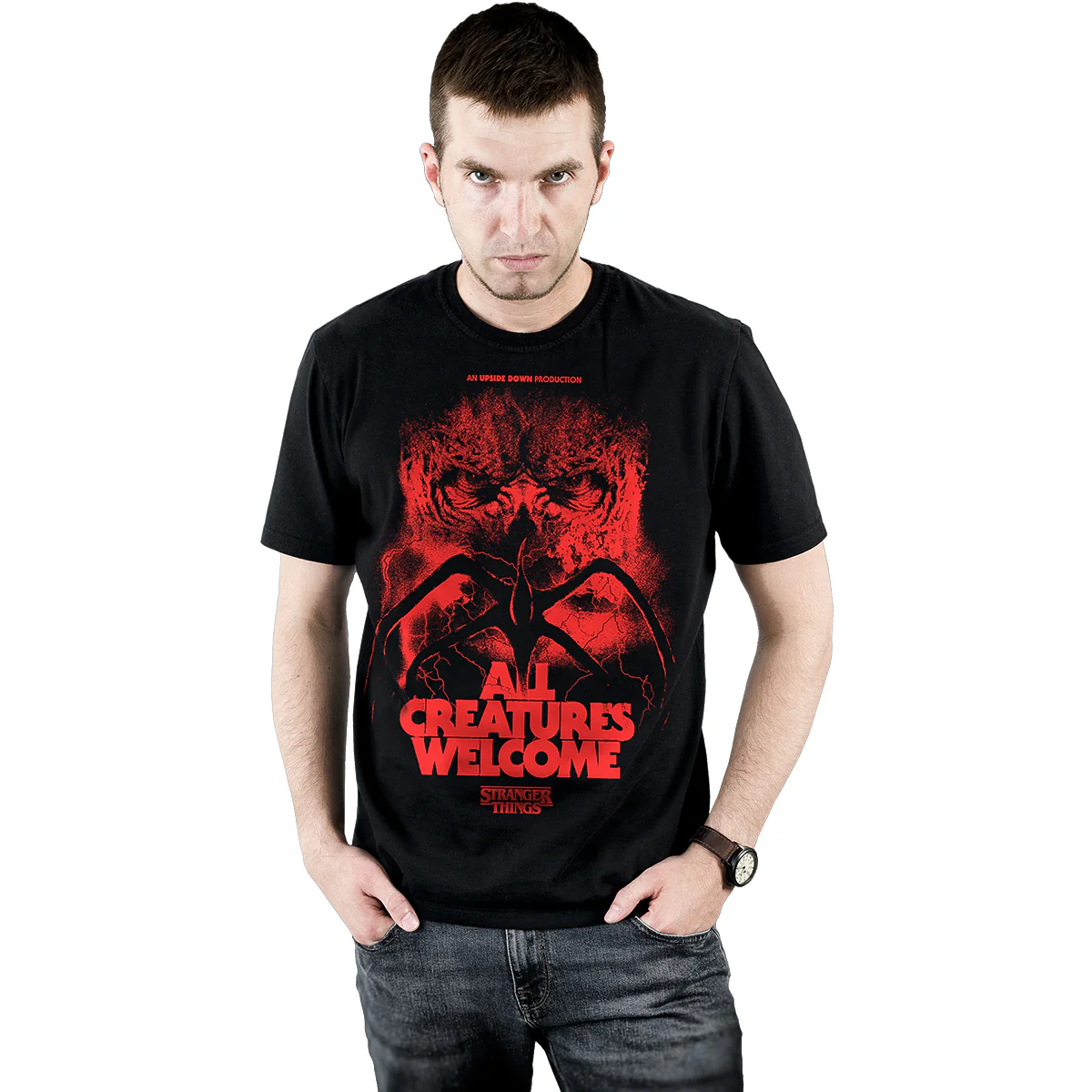 ALL CREATURES WELCOME - Front Print T-Shirt Black - Image 2