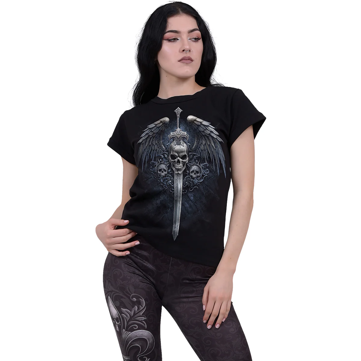 ANGEL SWORD - Boatneck Cap Sleeve Top Black - Image 2