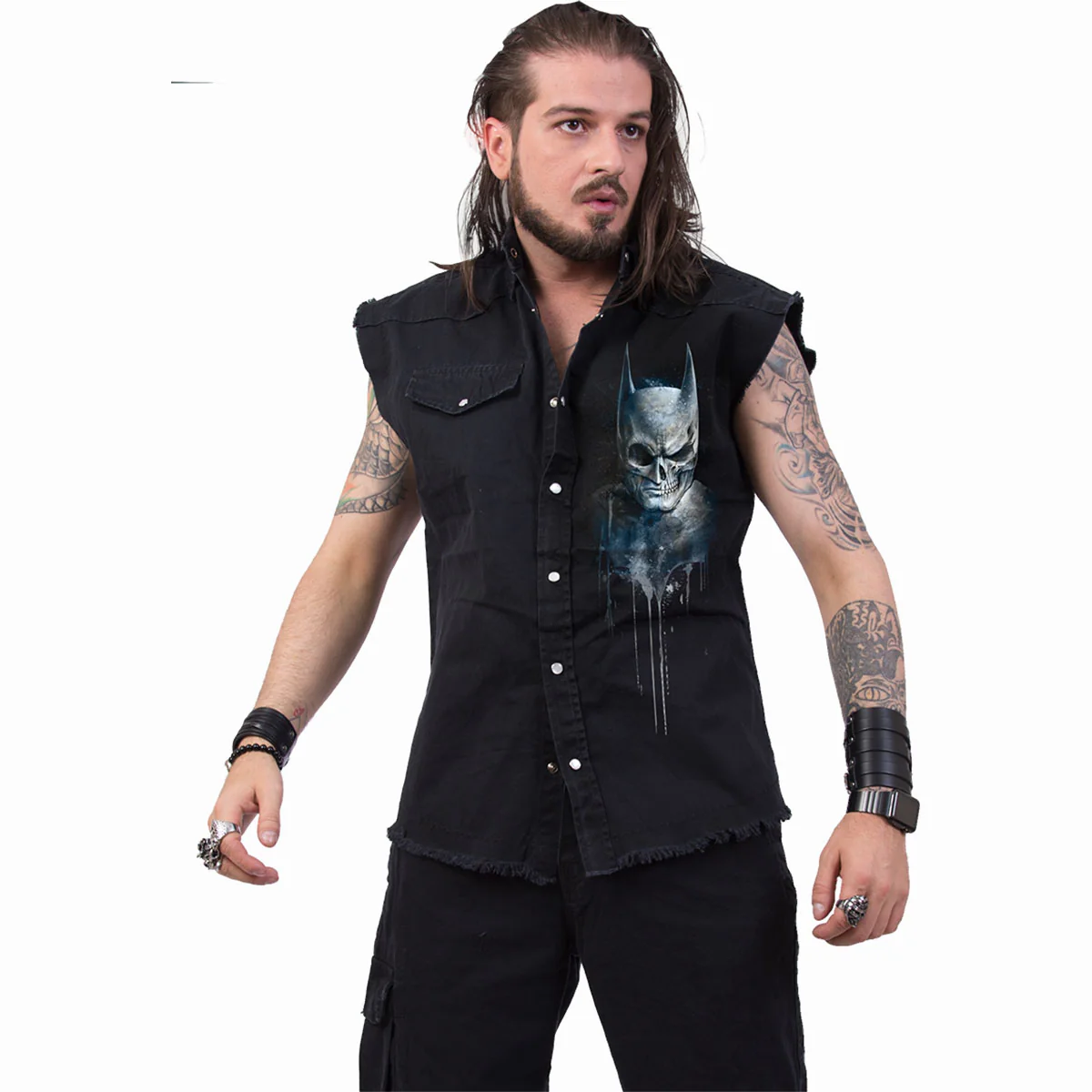 BATMAN - NOCTURNAL - Sleeveless Stone Washed Worker Black - Image 3