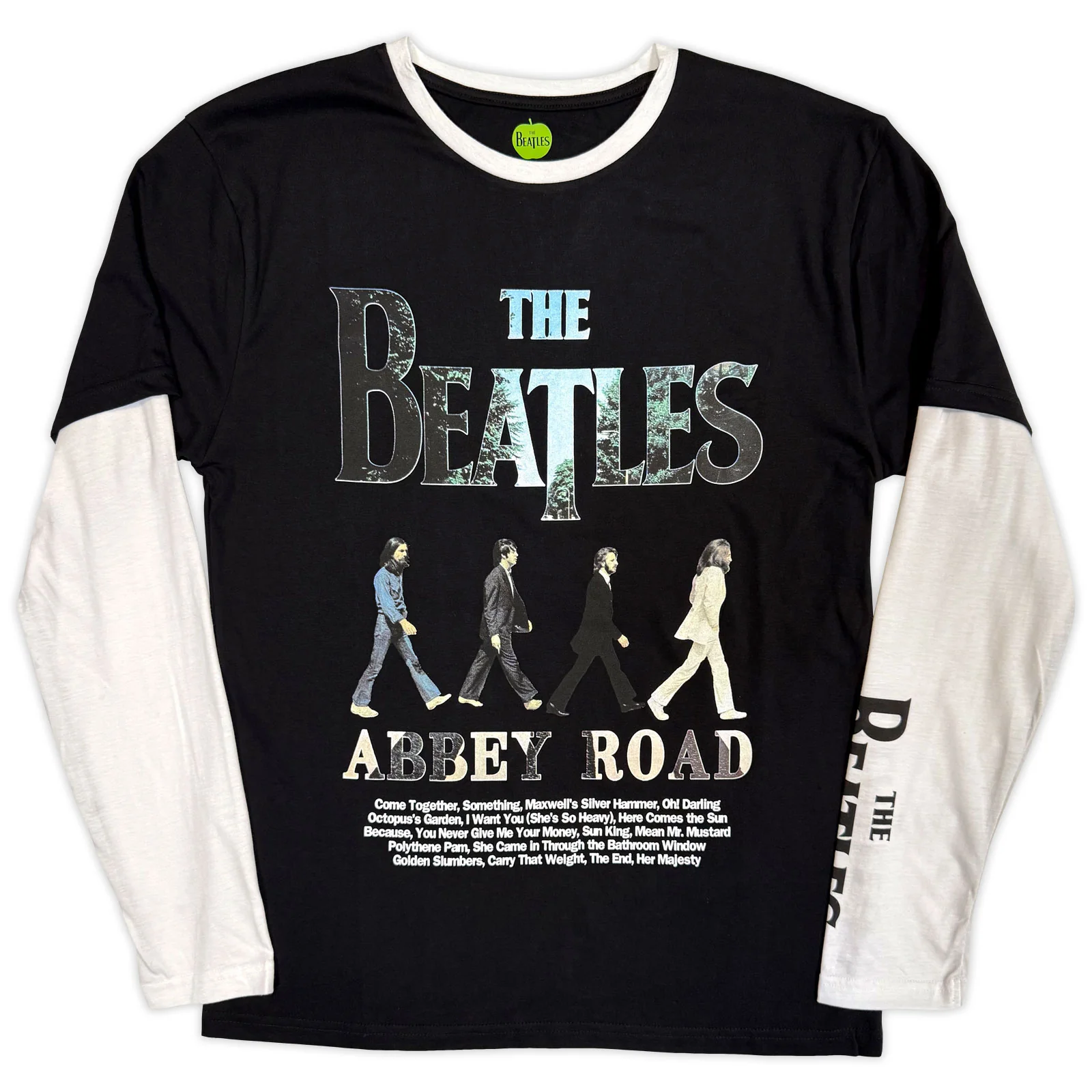 THE BEATLES - ABBEY ROAD INFILL - Layered Long Sleeve T-Shirt Black, White (Sleeve Print)