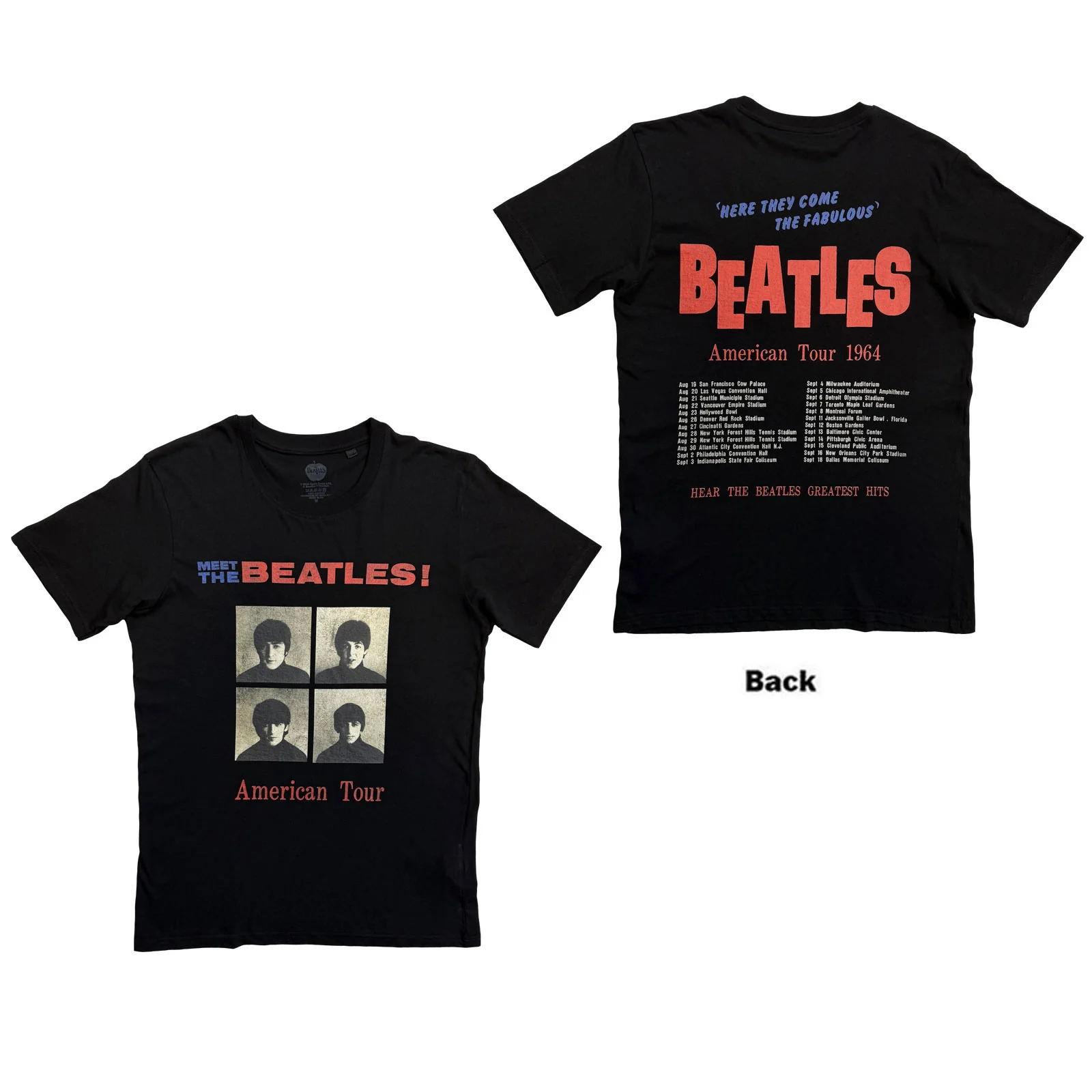 THE BEATLES - AMERICAN TOUR 1964 - T-Shirt Black (Back Print)