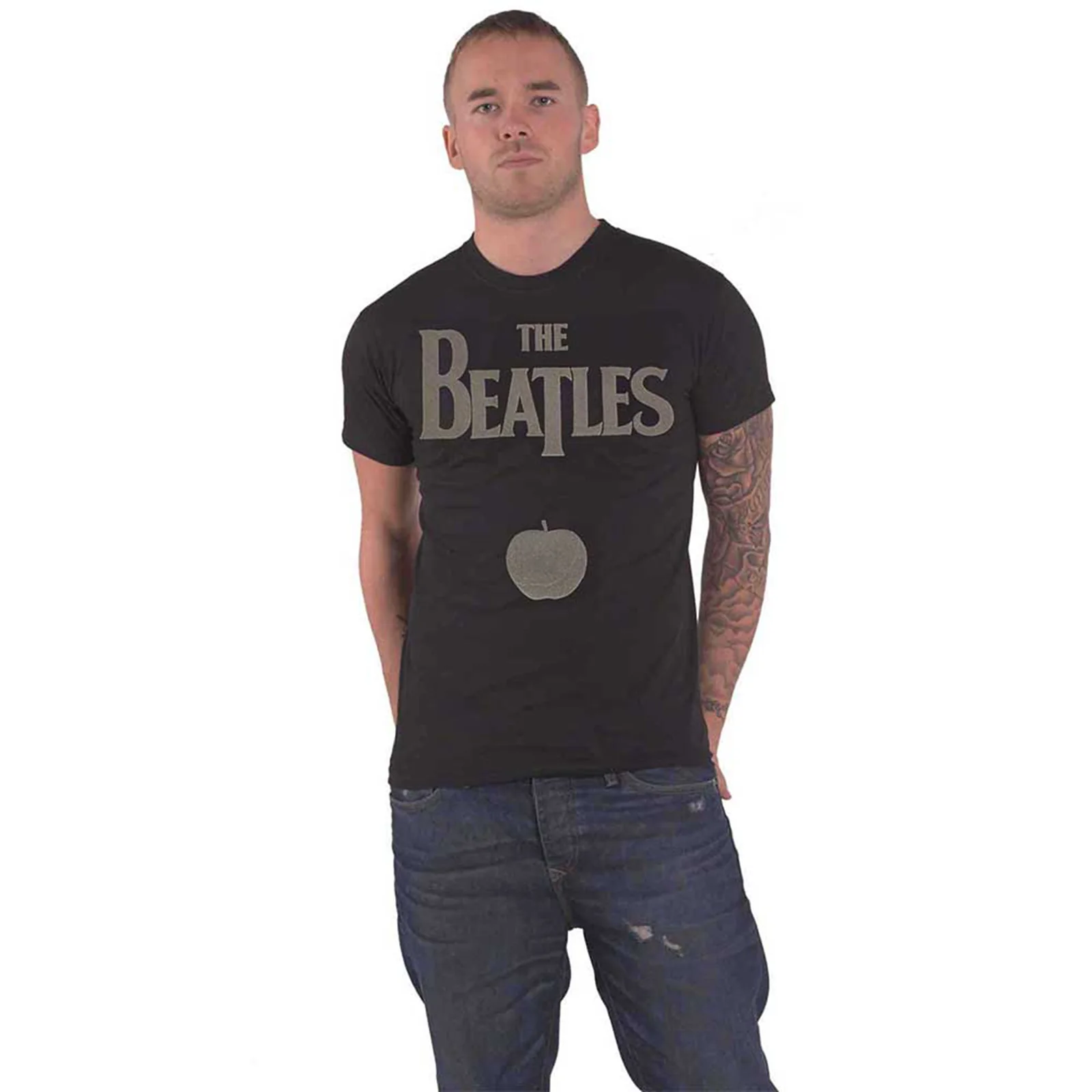 THE BEATLES - DROP T LOGO & APPLE - T-Shirt Black (Hi-Build) - Image 3