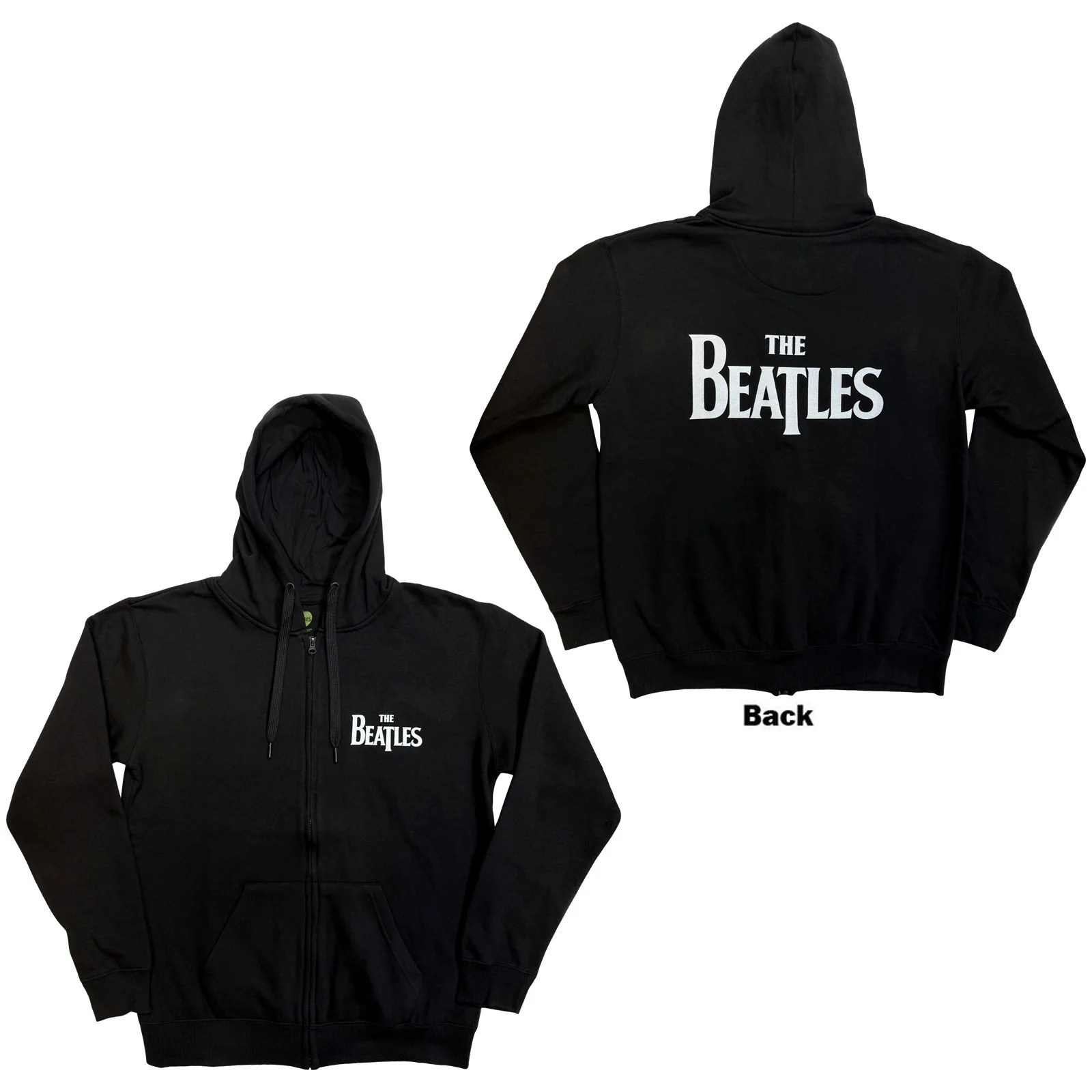 THE BEATLES - DROP T LOGO - Zipped Hoodie Black (Back Print)