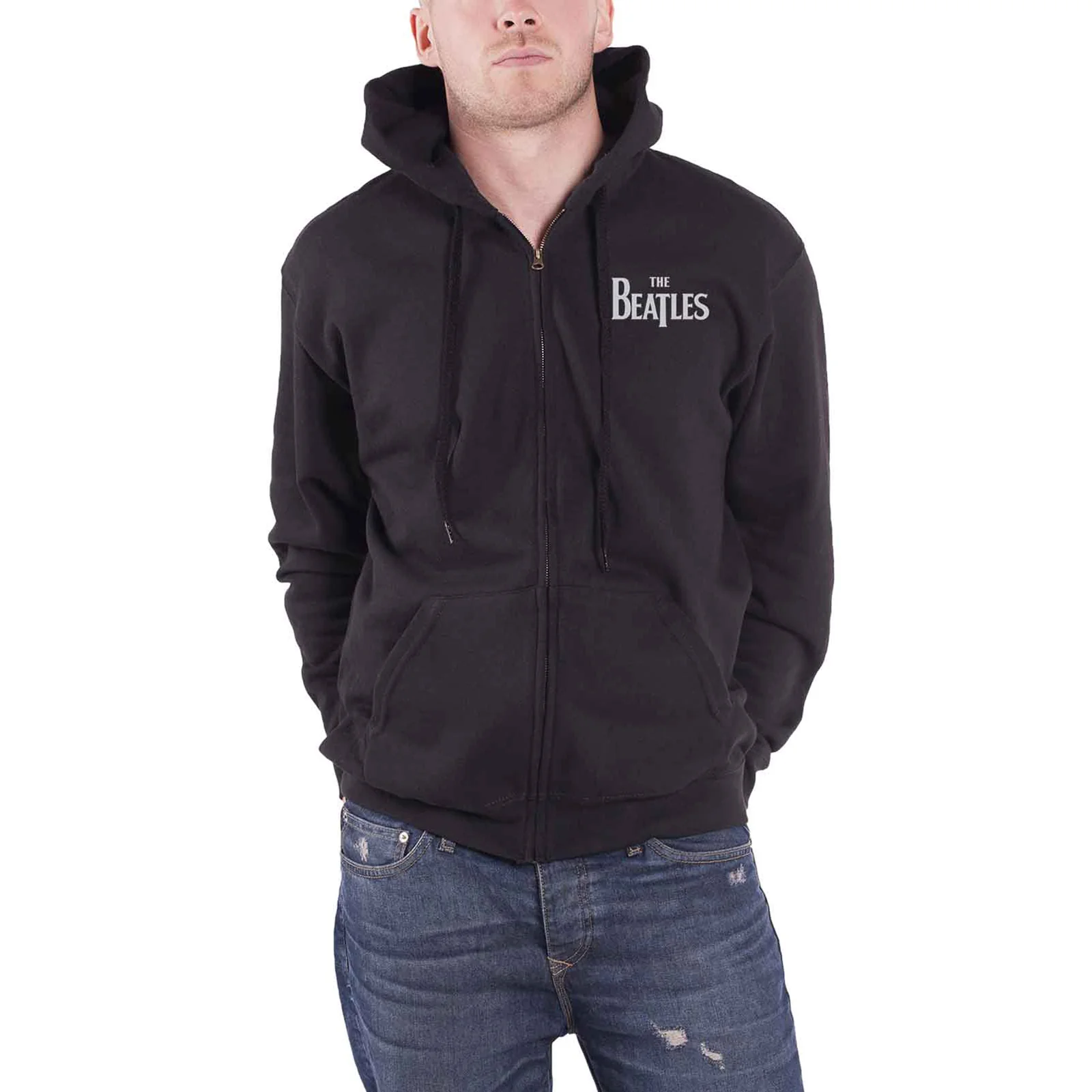 THE BEATLES - DROP T LOGO - Zipped Hoodie Black (Back Print) - Image 3