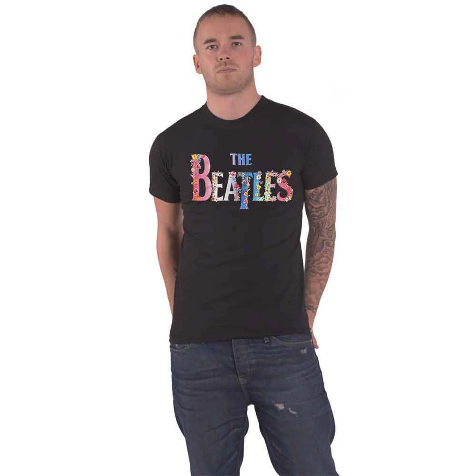 THE BEATLES - FLORAL LOGO - T-Shirt Black - Image 2