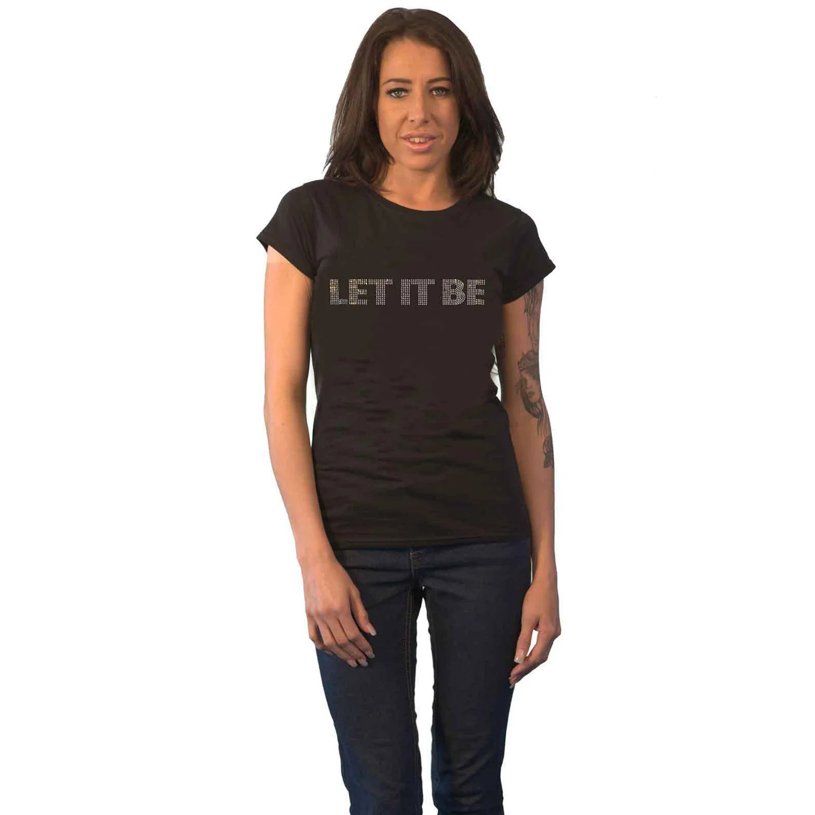THE BEATLES - LET IT BE CRYSTALS - Ladies T-Shirt Black (Embellished) - Image 3