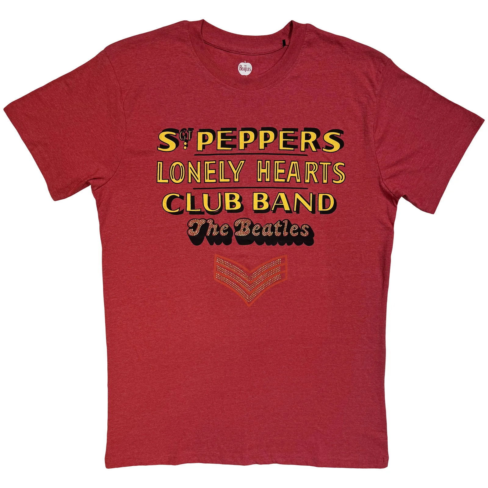 THE BEATLES - SGT PEPPER STACKED CRYSTALS - T-Shirt Red (Embellished)