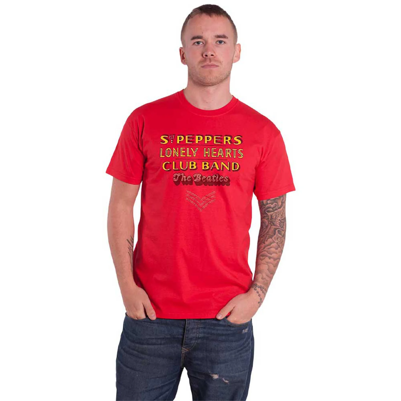 THE BEATLES - SGT PEPPER STACKED CRYSTALS - T-Shirt Red (Embellished) - Image 3