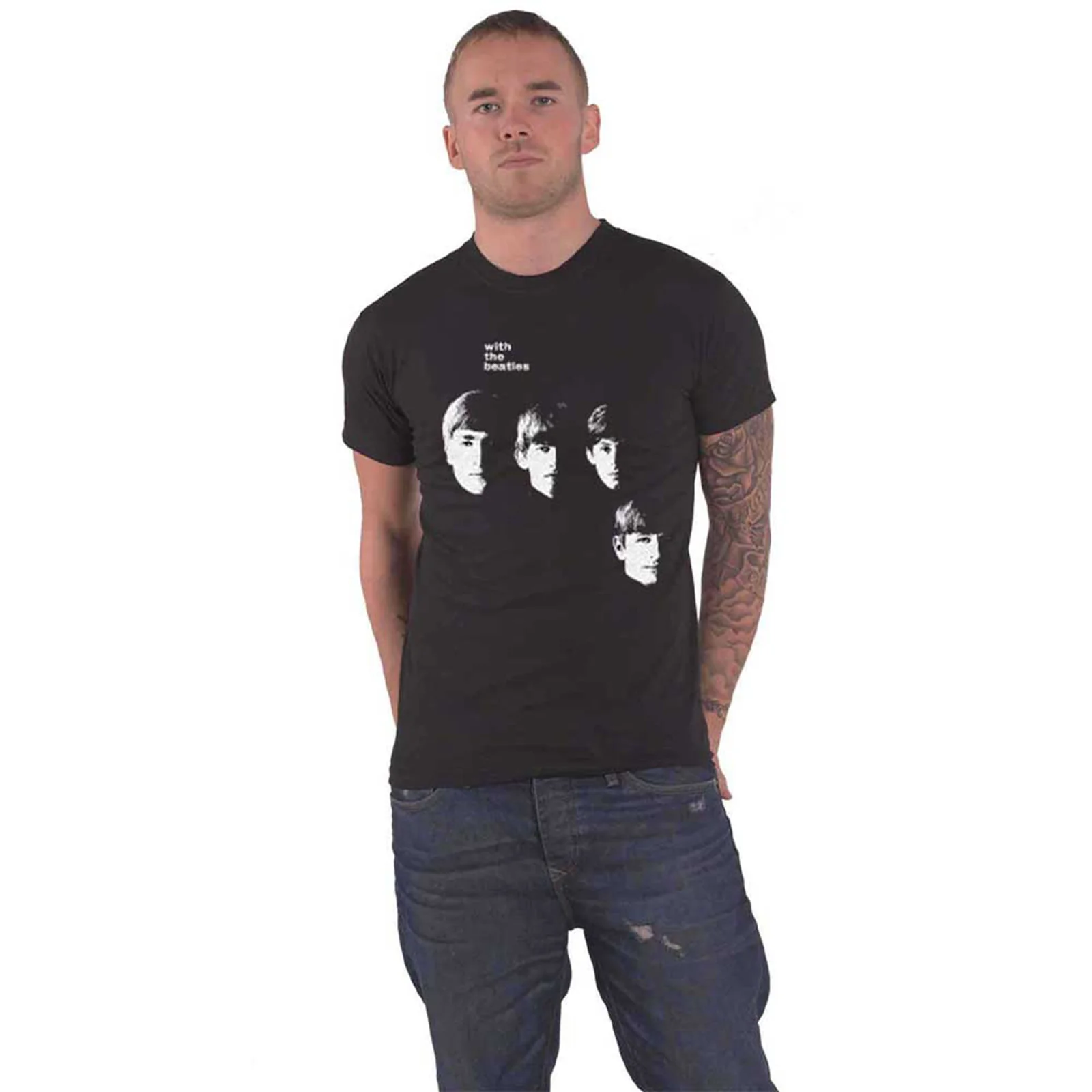 THE BEATLES - VINTAGE WITH THE BEATLES - T-Shirt Black (Back Print) - Image 3