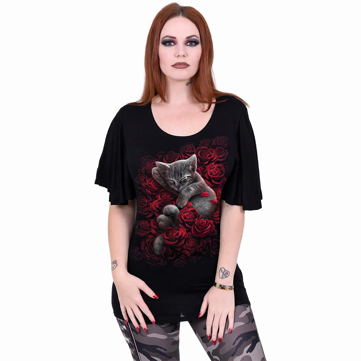 BED OF ROSES - Boat Neck Bat Sleeve Top Black - Image 2