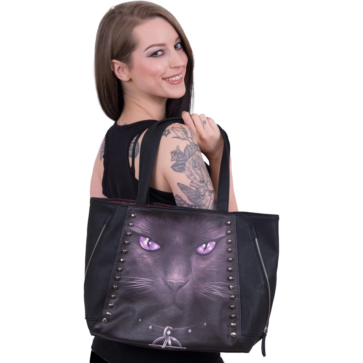 BLACK CAT - Tote Bag - Top quality PU Leather Studded - Image 5