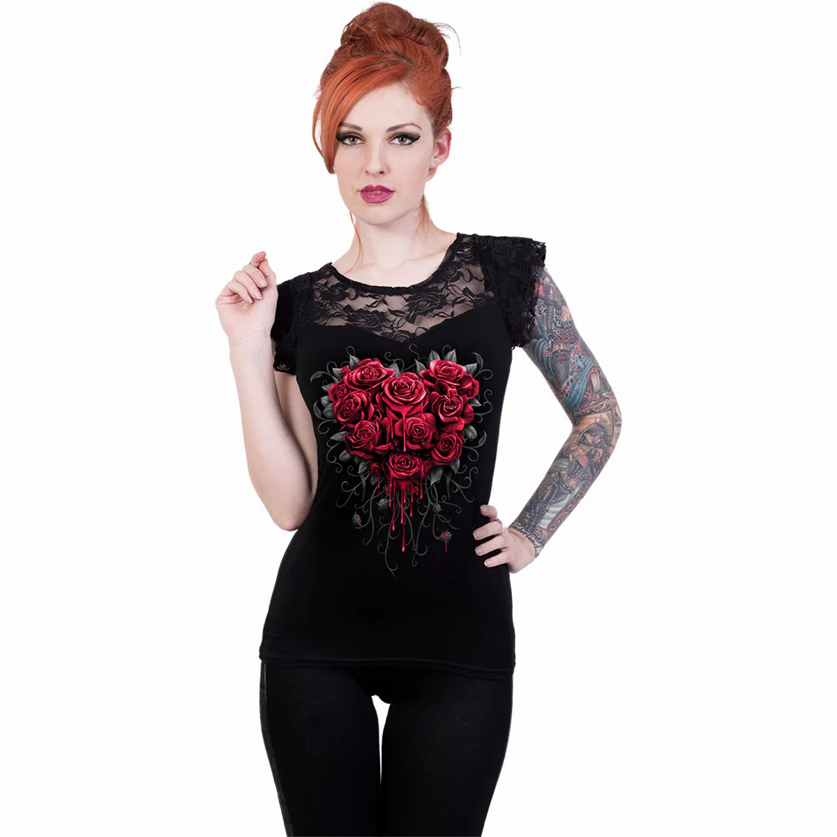 BLEEDING HEART - Lace Layered Cap Sleeve Top Black - Image 2