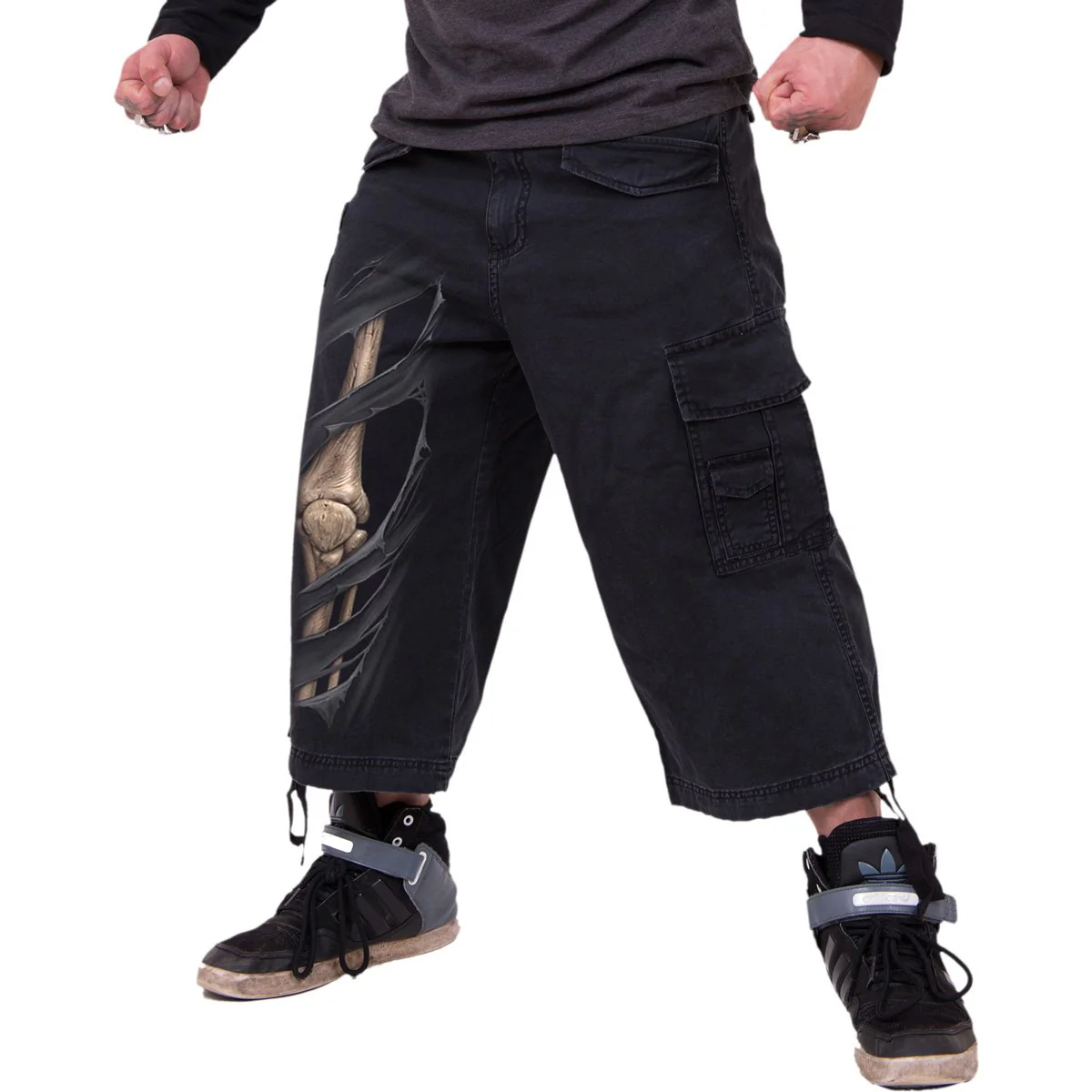 BONE RIPS - Vintage Cargo Shorts 3/4 Long Black - Image 3