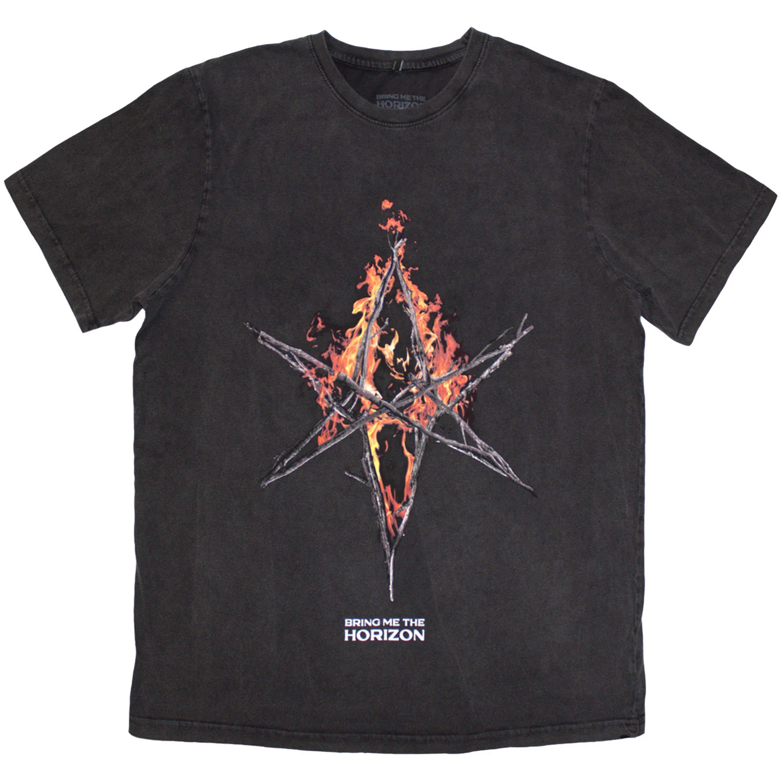 BRING ME THE HORIZON - FLAME HEX & TEXT LOGO - T-Shirt Grey (Wash Collection)