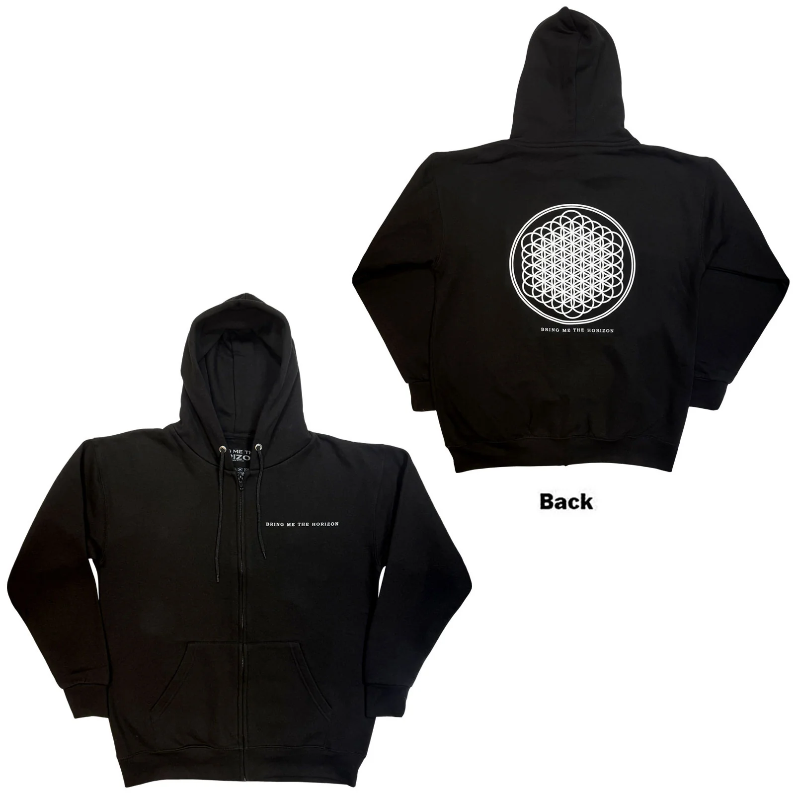 BRING ME THE HORIZON - FLOWER OF LIFE - Zipped Hoodie Black (Back Print)