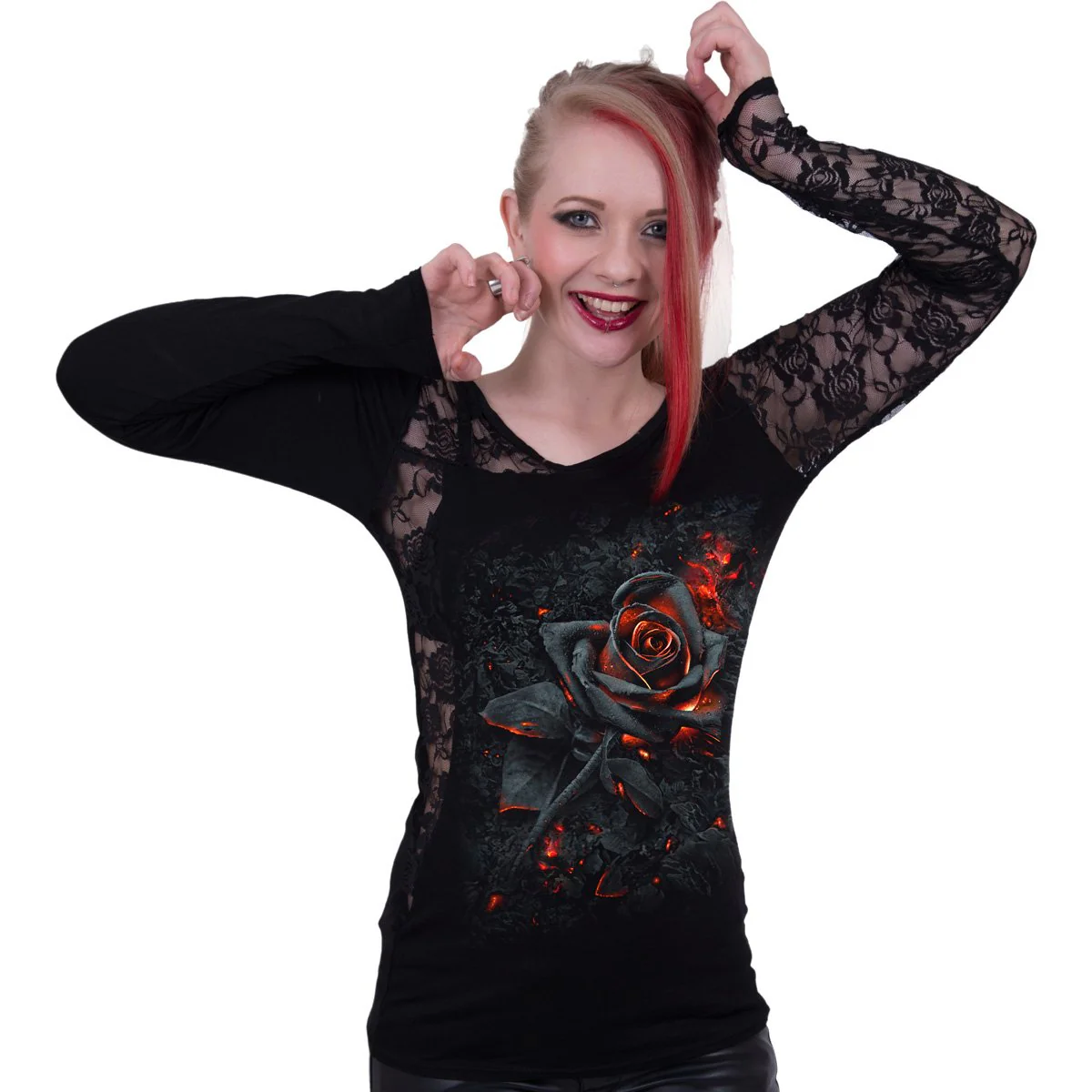 BURNT ROSE - Lace One Shoulder Top Black - Image 3