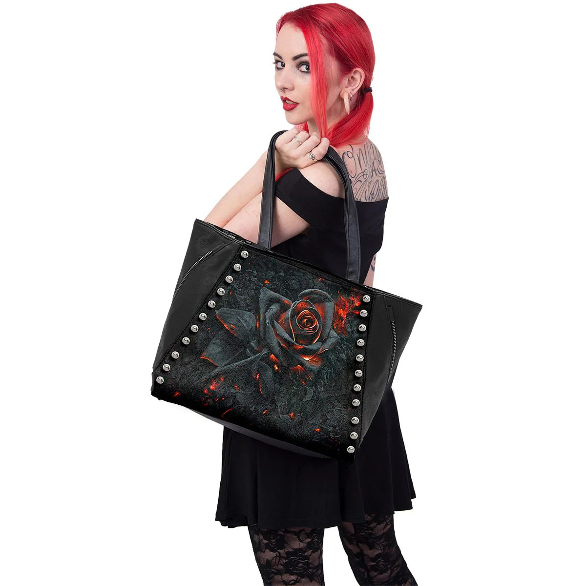 BURNT ROSE - Tote Bag - Top quality PU Leather Studded - Image 5