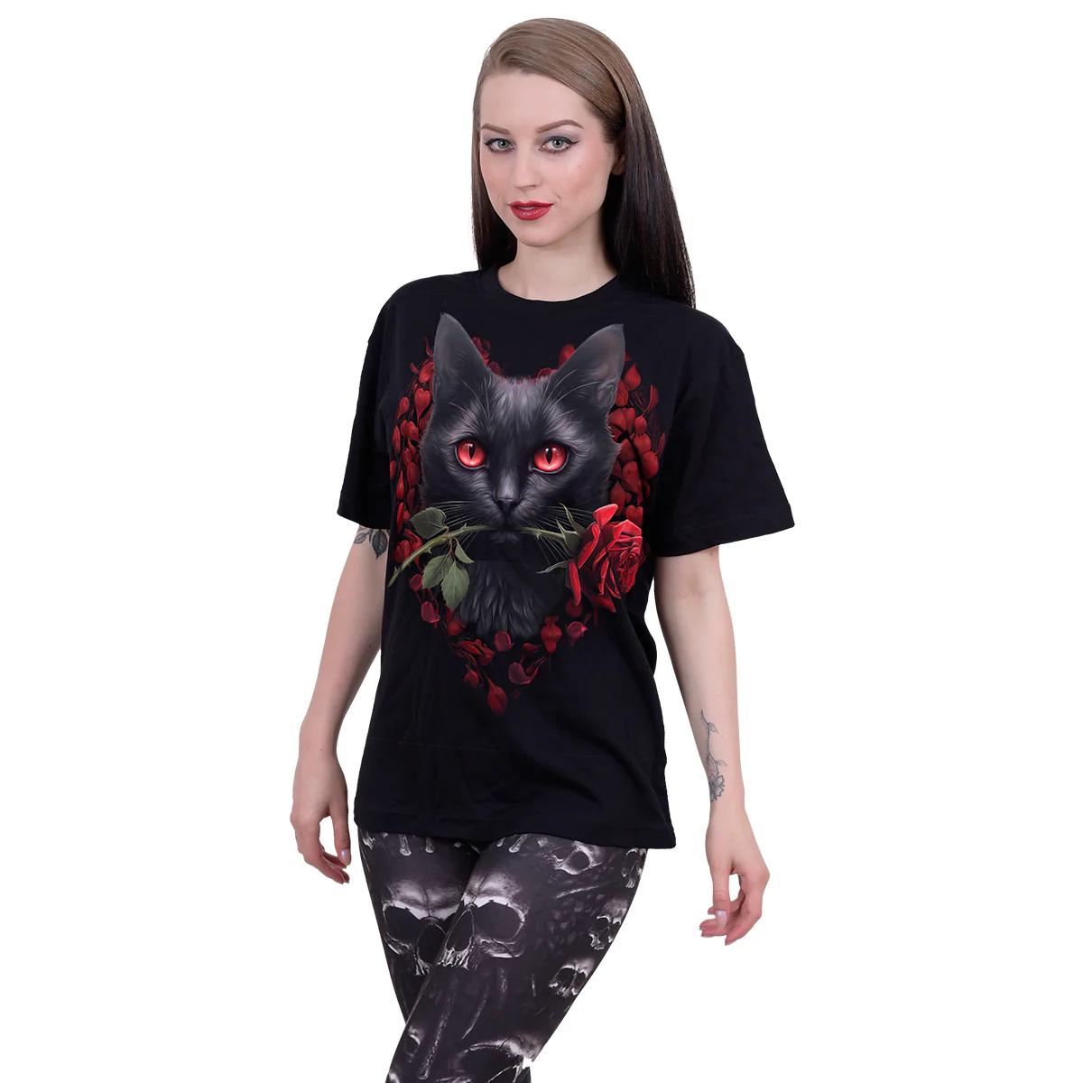 CAT'S LOVE - Front Print T-Shirt Black - Image 2