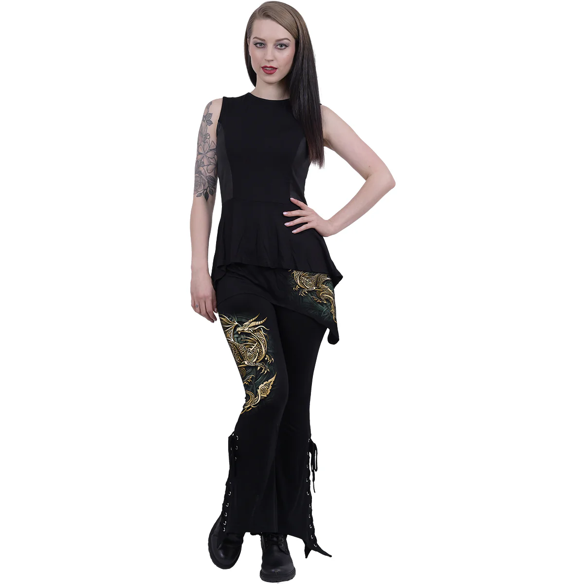 CELTIC DRAGON - 2in1 Boot-Cut Leggings with Micro Slant Skirt - Image 2
