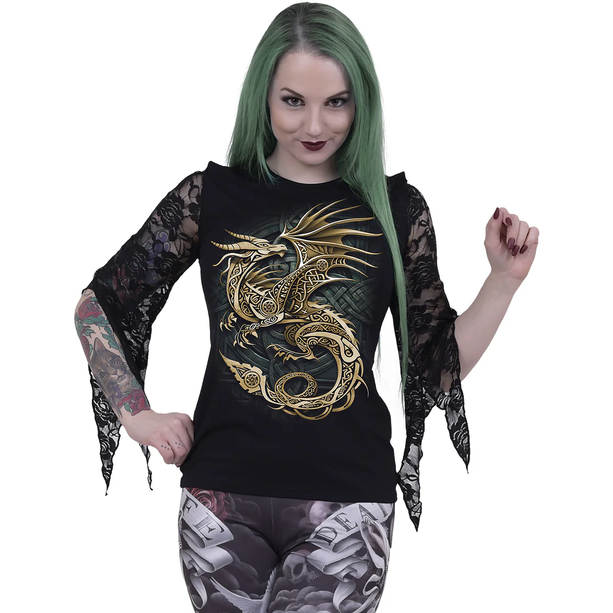 CELTIC DRAGON - Rose Lace Sleeve Top - Image 2