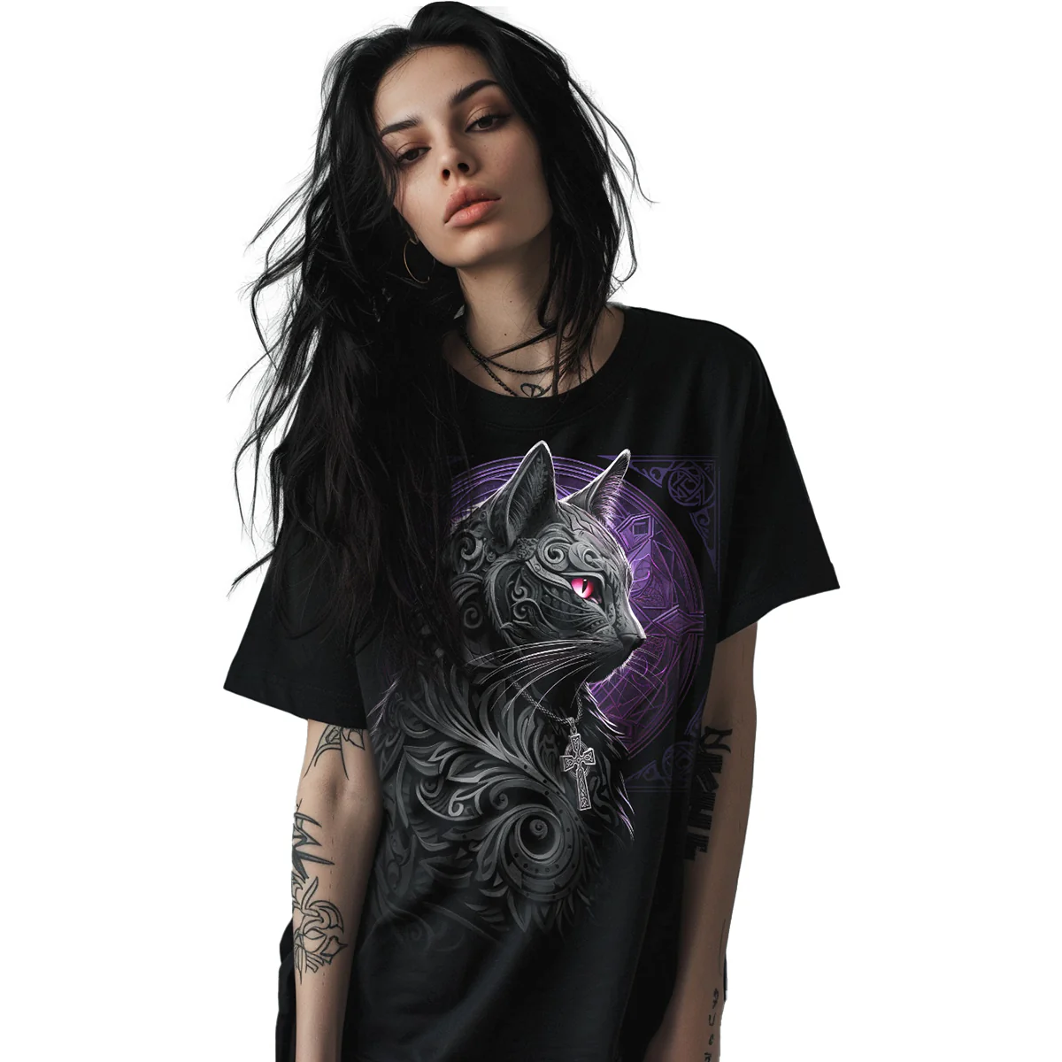CELTIC WHISKERS - Front Print T-Shirt Black - Image 2