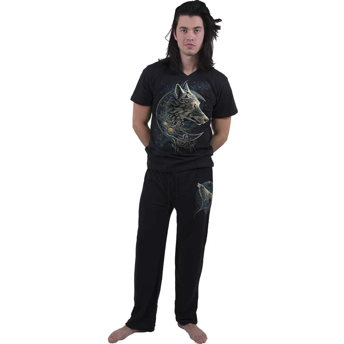 CELTIC WOLF - 4pc Mens Gothic Pyjama Set - Image 3