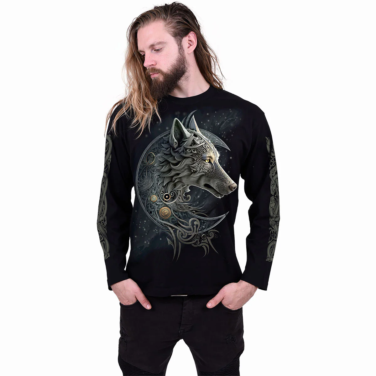 CELTIC WOLF - Longsleeve T-Shirt Black - Image 3