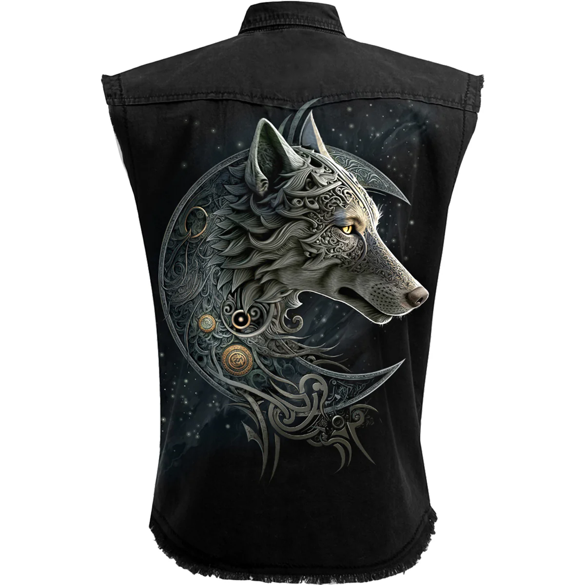 CELTIC WOLF - Sleeveless Stone Washed Worker Black - Image 2