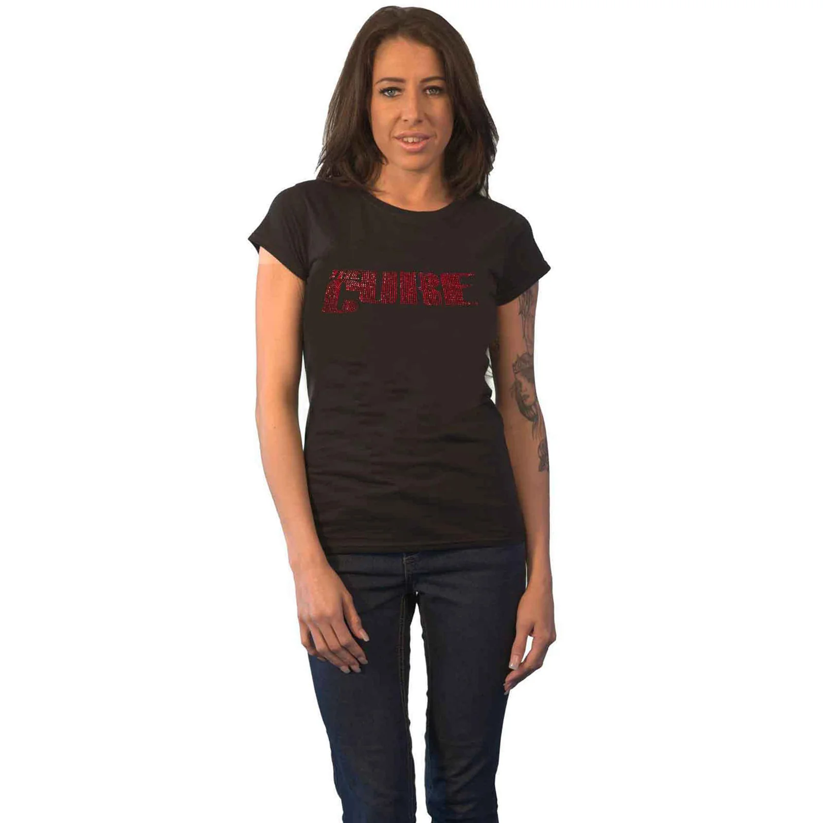 THE CURE - LOGO - Ladies T-Shirt Black (Embellished) - Image 3