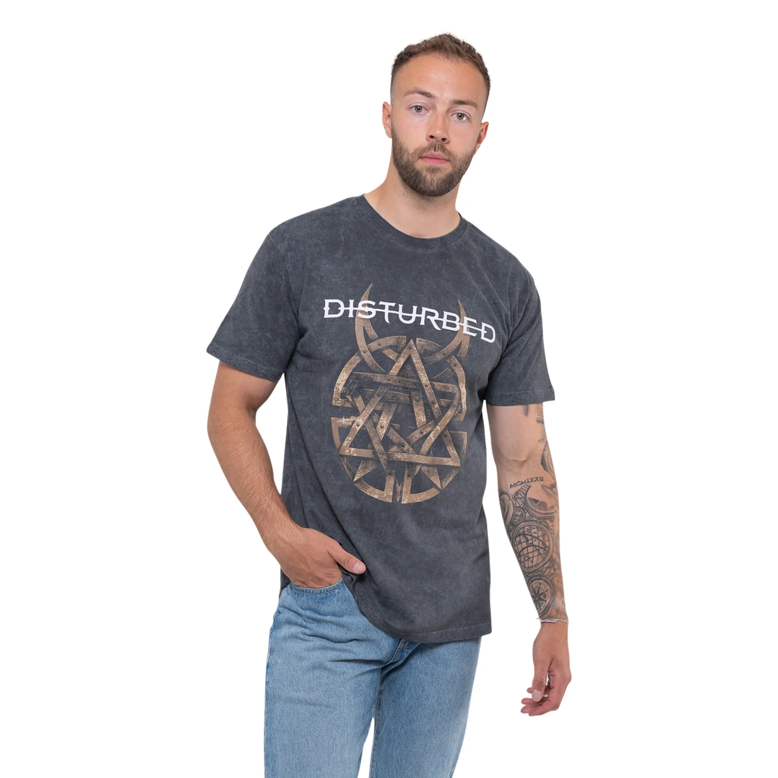 DISTURBED - RIVETED - T-Shirt Grey (Wash Collection) - Image 2