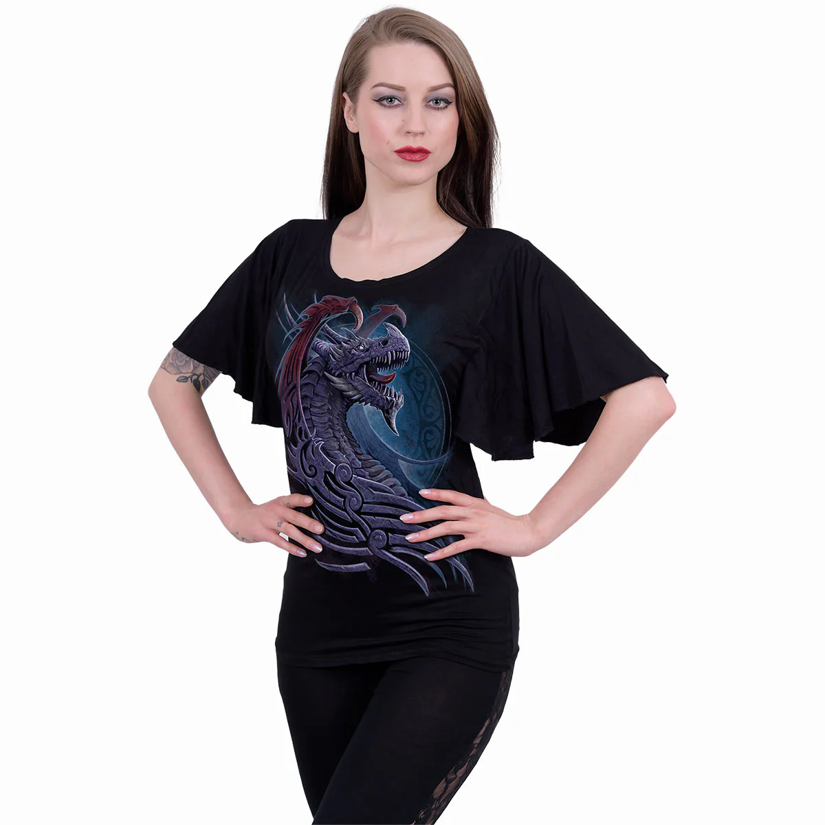 DRAGON BORNE - Boat Neck Bat Sleeve Top Black - Image 2