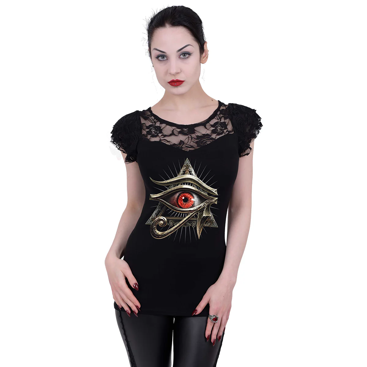 EVIL EYE - Lace Layered Cap Sleeve Top Black - Image 2