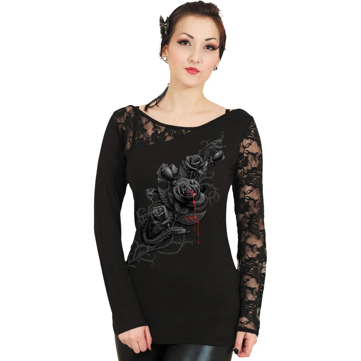 FATAL ATTRACTION - Lace One Shoulder Top Black - Image 3