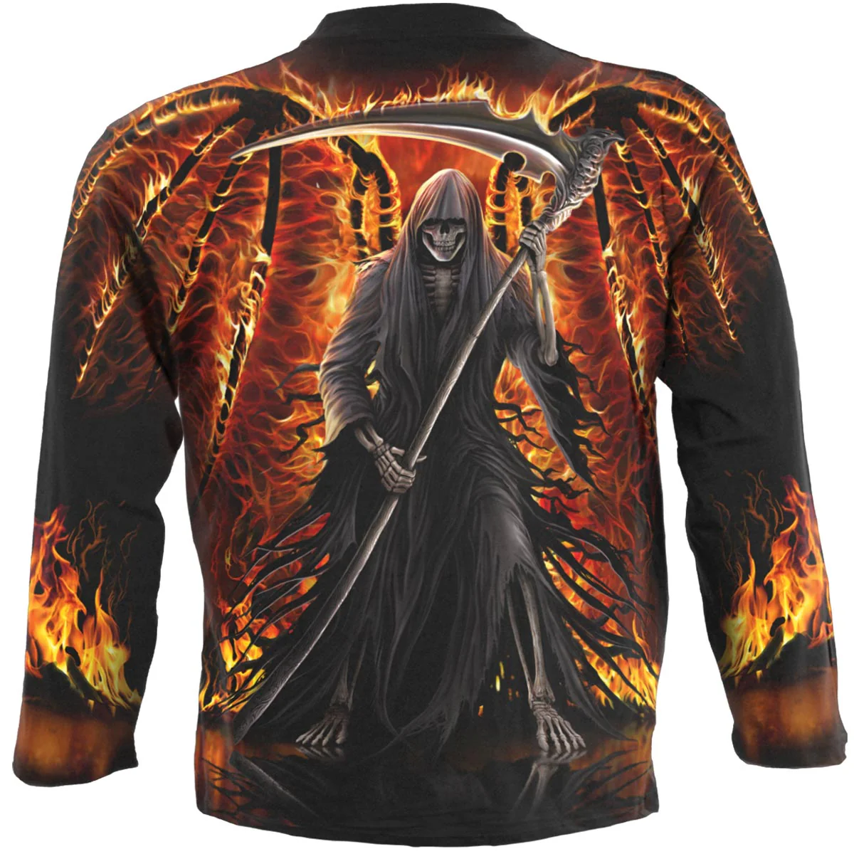 FLAMING DEATH - Allover Longsleeve T-Shirt Black - Image 2