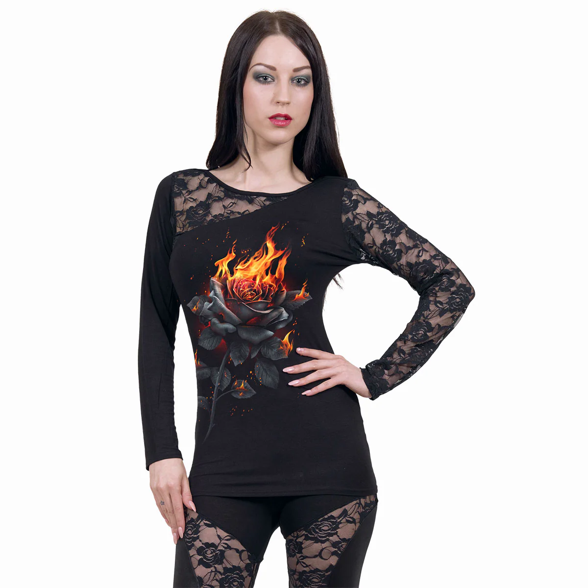 FLAMING ROSE - Lace One Shoulder Top Black - Image 2