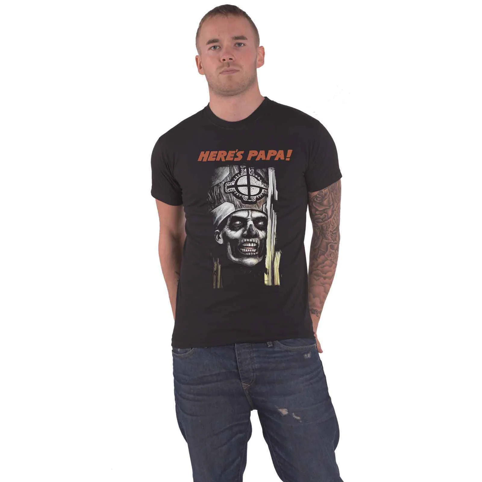 GHOST - HERE'S PAPA - T-Shirt Black (Back Print) - Image 3