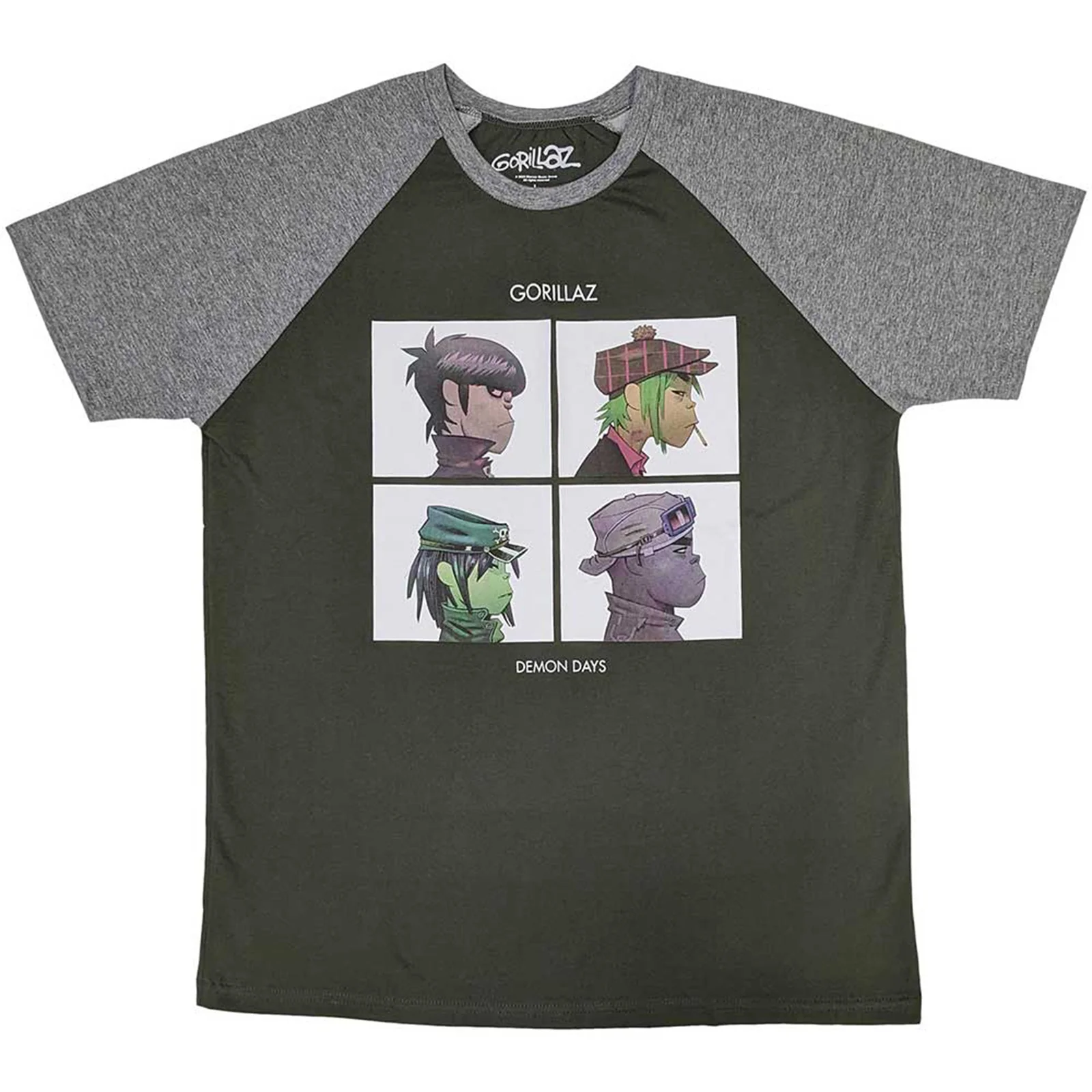 GORILLAZ - DEMON DAYS - Raglan T-Shirt Green