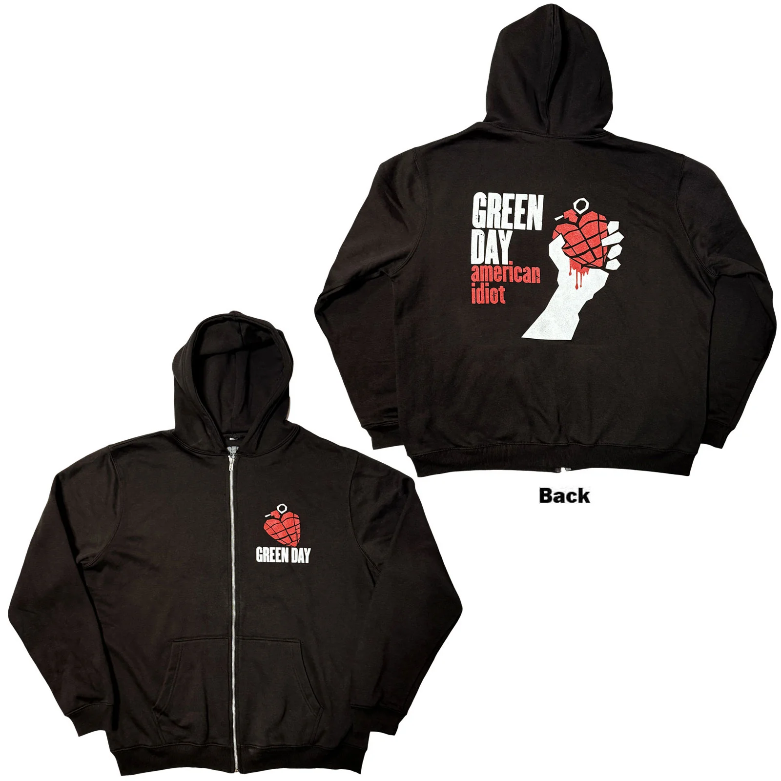 GREEN DAY - AMERICAN IDIOT - Zipped Hoodie Black (Back Print)