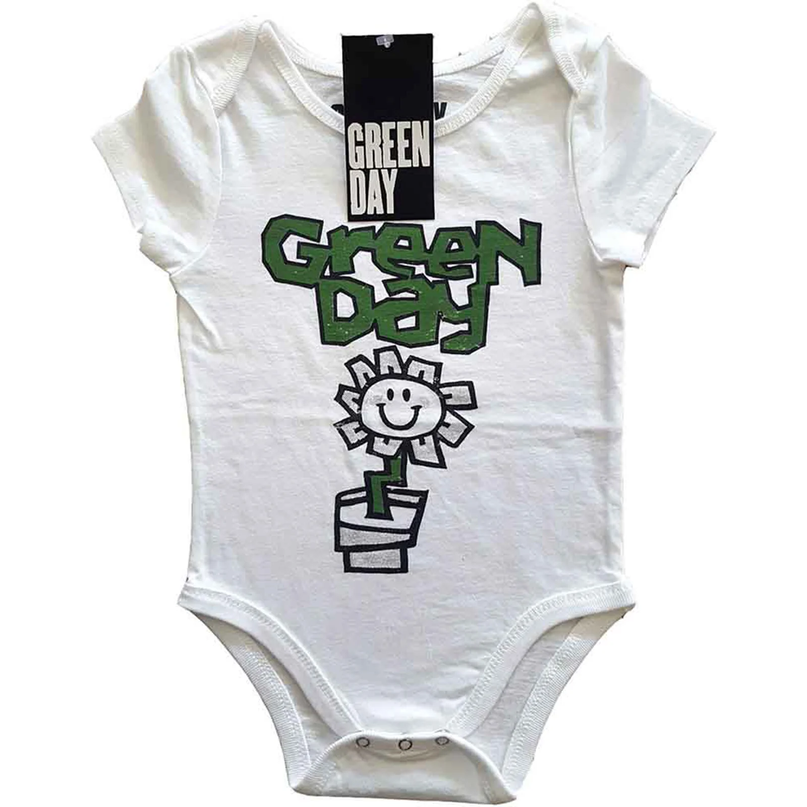 GREEN DAY - FLOWER POT - Baby Grow White