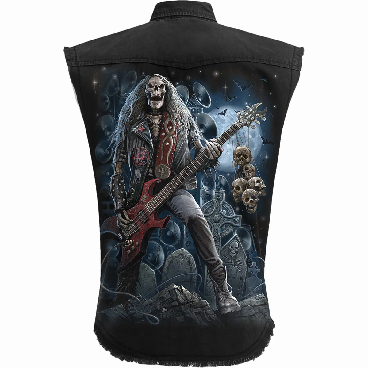 GRIM ROCKER - Sleeveless Stone Washed Worker Black - Image 2