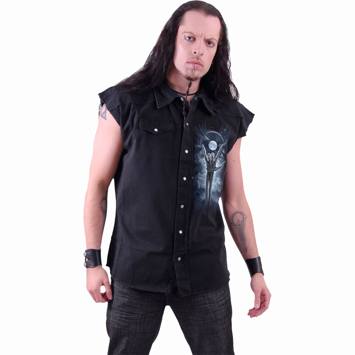 GRIM ROCKER - Sleeveless Stone Washed Worker Black - Image 3