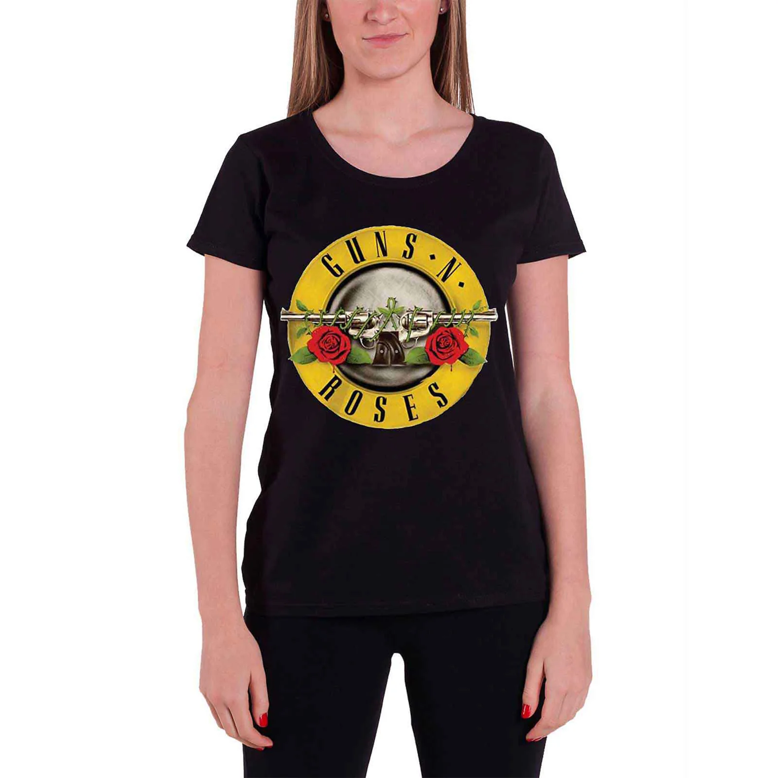 GUNS N ROSES - CLASSIC BULLET LOGO - Ladies T-Shirt Blue (Skinny Fit) - Image 2