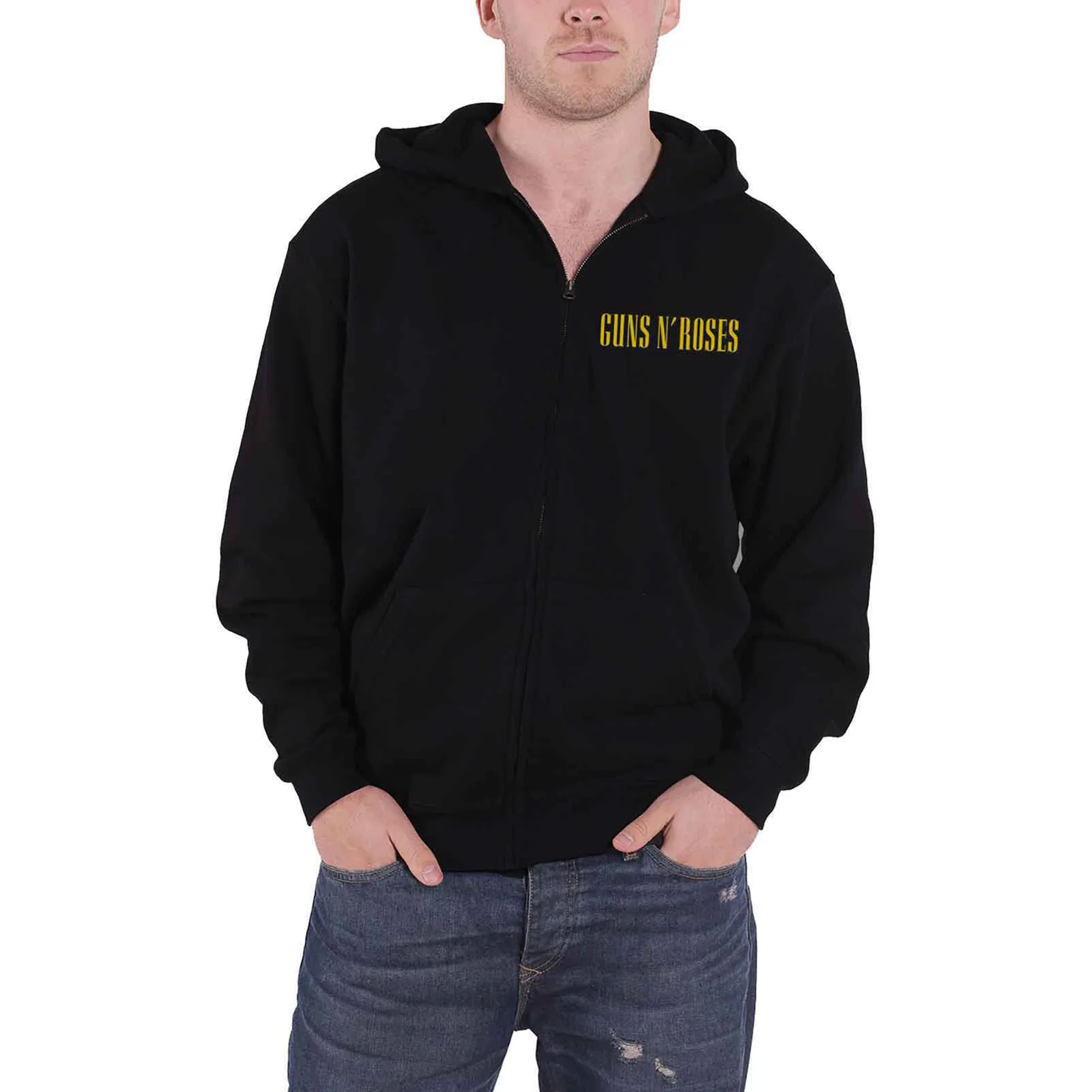 GUNS N ROSES - CLASSIC LOGO - Zipped Hoodie Black (Back Print) - Image 3