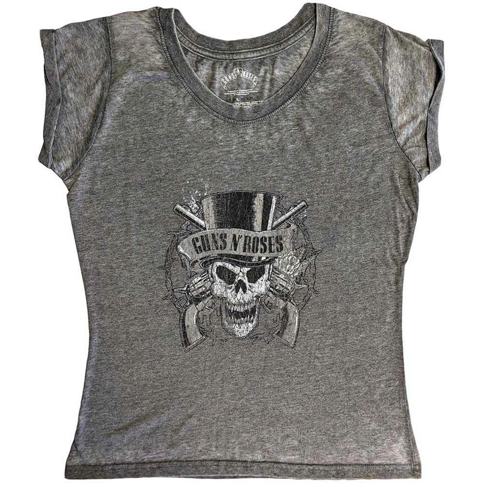 GUNS N ROSES - FADED SKULL - Burnout Ladies T-Shirt Grey