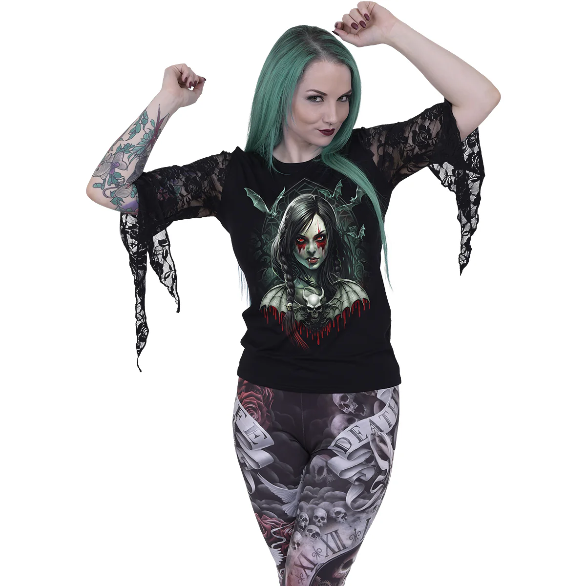 HALLOW'S EVE - Rose Lace Sleeve Top - Image 2