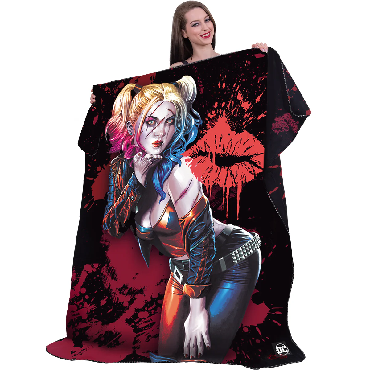 HARLEY QUINN - KISS - Fleece Blanket with Double Sided Print - Image 2