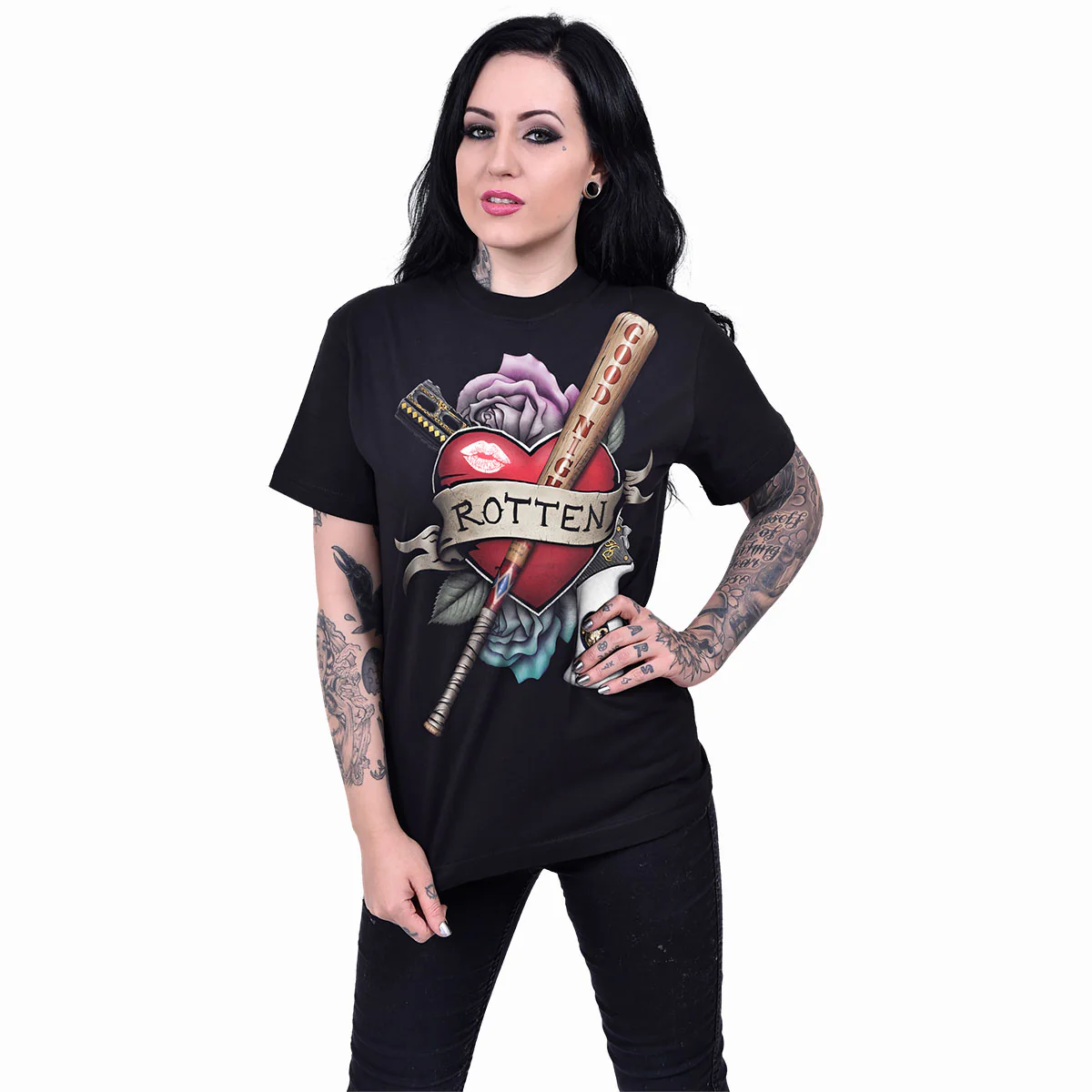 HARLEY QUINN - ROTTEN - Front Print T-Shirt Black - Image 2
