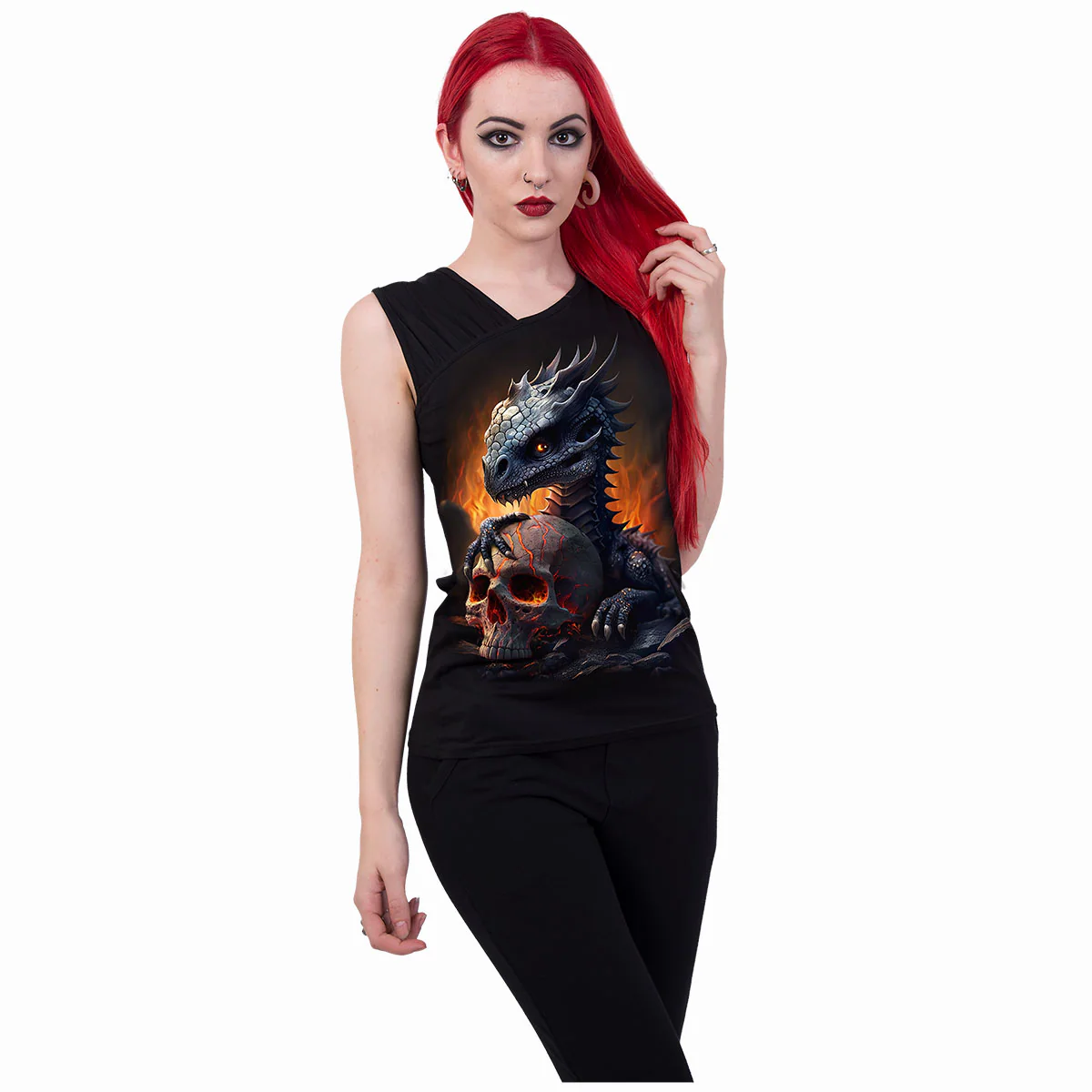HATCHLING - Gathered Shoulder Slant Vest Black - Image 2